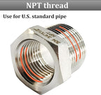 2 Pcs Reducer Hex Bushing, 304 Stainless Steel 1" Male NPT to 3/4" Female NPT（ 1"MNPT - 3/4"FNPT） Pipe Fitting Hex Bushing, Heavy Duty Pipe Fitting Reducer Adapter