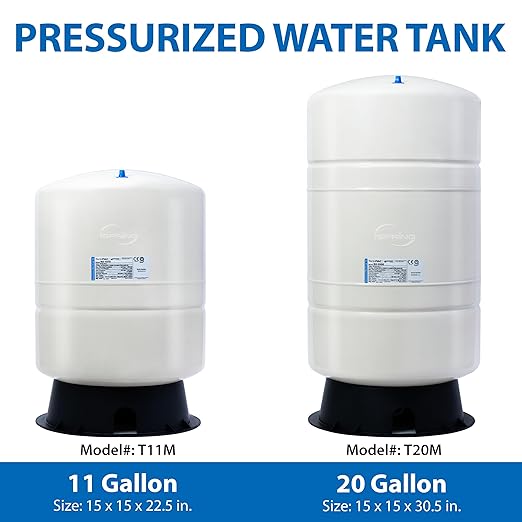 iSpring T20M 20 Gallon Pre-Pressurized Tank for Reverse Osmosis (RO) Systems with 14 gallons of Water Storage Capacity, White