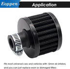 2Pcs 12mm Air Filter Mini Universal Vent Crankcase Cold Air Intake Breathe Filter for Car and Motorcycle (Black)