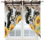 Retro Farmhouse Flower Swag Valances for Windows, Yellow Sunflowers Cow Barn Doors Brown Rod Pocket Kitchen Curtains Valance, Small Window Curtains Swag for Cafe Living Room, 2 Panels, 28x36 inch