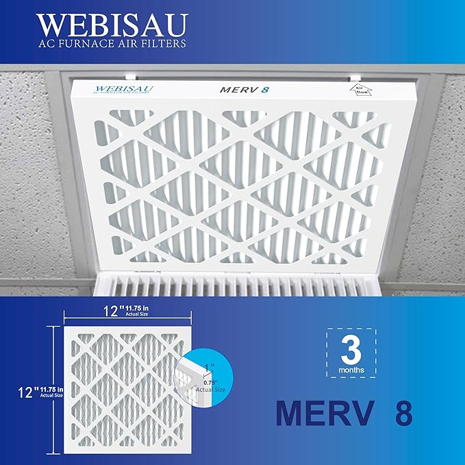 12x12x1 Air Filter MERV 8 MPR 600 6Pack Furnace Filters Pleated HVAC AC Furnace Air Filters Air Conditioner Filters for Home School (Exact size: 11 3/4"x11 3/4"x 3/4")