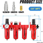 3 Stage Aluminium Air Drying System 1/4" NPT,Coalescing Filter, Particulate Filter, Desiccant Dryer and Air Regulator, Manual Drain, Mid Flow, For Plasma Cutter and Paint Spray