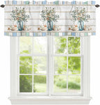Kitchen Valances for Window, Ocean Starfish Conch Shell Eucalyptus Light Filtering Rod Pocket Valance Curtain, Colorful Wood Grain Short Curtains Window Topper for Bedroom Living Room 54x18in