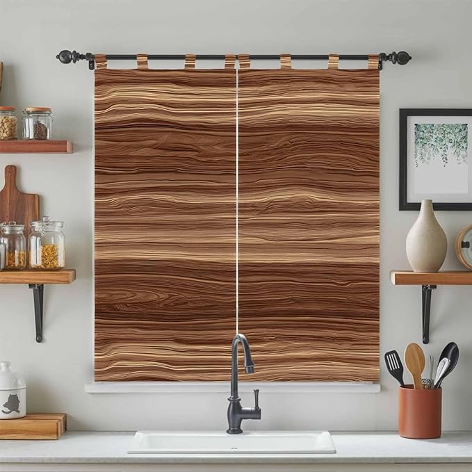 Brown Western Living Room Curtains 84 Inch Length, Window Curtains Tab Top, Vintage Farmhouse Wood Barn Door Light Filtering Window Treatments Drapes 42"x84" 2 Panel