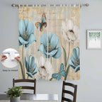 Spring Flowers Living Room Curtains 84 Inch Length, Window Curtains Tab Top, Vintage Rustic Tulips Floral Butterfly Khaki Light Filtering Window Treatments Drapes 52"x84" 2 Panel