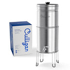 Culligan MaxClear 3 Gallon Gravity Water Filter System, Brushed Stainless-Steel Countertop Water Filter NSF/ANSI Certified to Reduce Microplastics, Lead & Total PFAS, with 6 Ceramic Filters