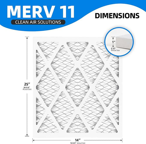 (6 Pack) 14x25x1 Air Filter, MPR 1200 & FPR 7, MERV 11 Pleated Air Filter (Actual Size: 13.75"x24.75"x0.75")