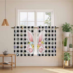 Easter Kitchen Curtains 45 Inch Long 2 Panel Set, Rod Pocket Window Treatment, Spring Rabbits Ears Feet Wildflowers Black Plaid Light Filtering Panels Short Drapes for Bathroom Camper 42"W x 45"L