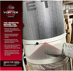 JET Vortex Cone Dust Collector, 2-Micron Canister Filter, 2 HP, 230V 1Ph (DC-1200VX-CK1)