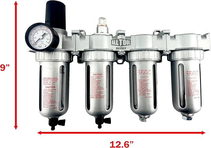 4 STAGE HIGH DUTY INDUSTRIAL GRADE ULTRA CLEAN FILTER REGULATOR COALESCING DESICCANT DRYERS SYSTEM FOR COMPRESSED AIR LINES METAL BOWLS GREAT FOR PAINT SPRAY AND PLASMA CUTTER (1/4"NPT MANUAL DRAIN)