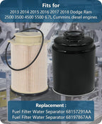 Marsram Fuel Filter Water Separator Set Fits for 2013 2014 2015 2016 2017 2018 Dodge Ram 2500 3500 4500 5500 6.7L Cummins Diesel Turbo Engines, Replace 68197867AA, 68157291AA, 68065608AA