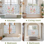 Easter Kitchen Curtains 45 Inch Long 2 Panel Set, Rod Pocket Window Treatment, Spring Rabbits Ears Feet Floral Blue Lattice Light Filtering Panels Short Drapes for Bathroom Camper 42"W x 45"L