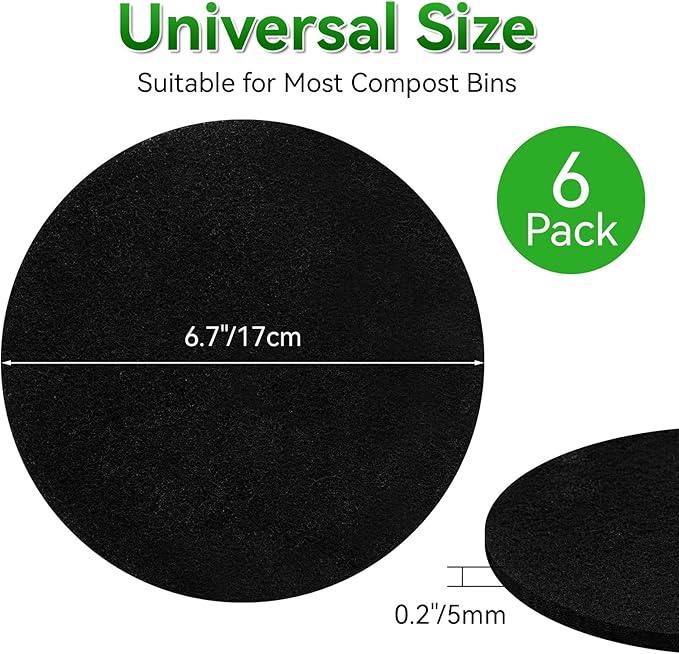 12 Pack Charcoal Filters for Compost Bucket, 6.7 Inch Compost Filters for Countertop Bin, Activated Carbon Replacement Filters for Kitchen Compost Bins, Home Bucket Compost Bin Refill, Round (12)