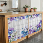 Spring Flowers Tier Curtains, Watercolor Garden Florals Wooden Grain Light Filtering Kitchen Curtains, 2Pcs Rod Pocket Half Window Treatments Panels for Sink Cafe Cabinet Camper 27.5x36 Inches