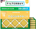 Filterbuy 20x20x1 Air Filter MERV 11 Superior Pet & Allergy Defense (6-Pack), Electrostatic Pleated HVAC AC Furnace Filters Replacement, Made in USA (Actual Size: 19.50 x 19.50 x 0.75)