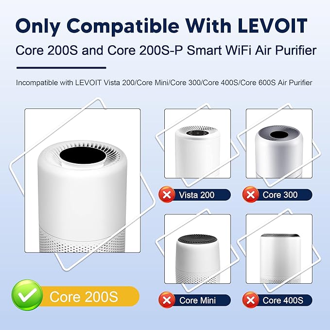 Core 200S Toxin Absorber Replacement Filter compatible with LEVOIT Core 200S and Core 200S-P Smart WiFi Air Purifier , 3-in-1 H13 True HEPA Activated Carbon Filter, Core 200S-RF-TX, Green, 4 Pack