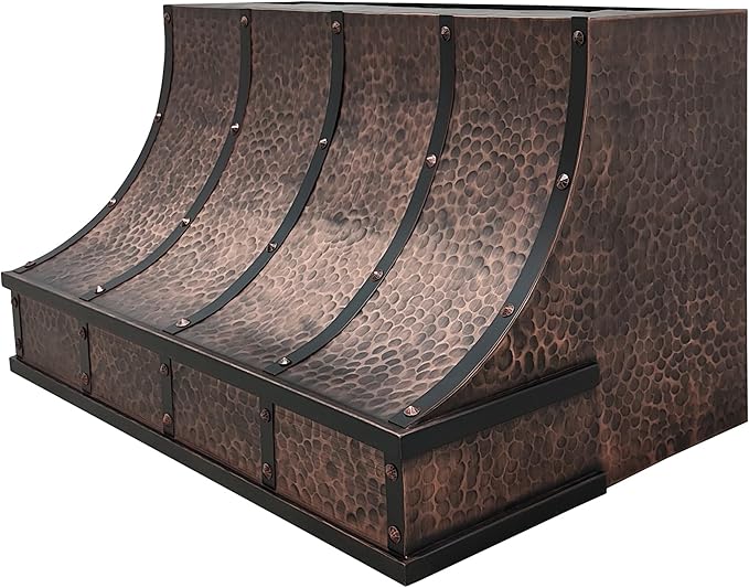 CT Copper Tailor Sloped Copper Vent Hood Island Mount,54'' W,48''H,1260 CFM Exhaust Fan,Stainless Steel Vent,LED Light,Dishwasher-Safe Baffle Filters,VH8TR1