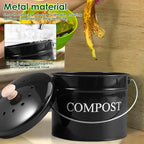 Kitchen Compost Bin 0.8 Gallon Metal Countertop Compost Bin with Lid and Handle, Smell Resistant Indoor Waste Bucket for Food Waste(Black,1)