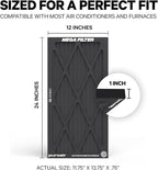 PuroAir MegaFilter - 12x24x1 Air Filter MERV 13 Activated CarbonTech Defense - Heavy Duty 3 Layer Furnace Filters Allergens, Pollen, Dust, Pet Dander, Smoke, Odors - HVAC Air Filter 12x24x1 (1-Pack)