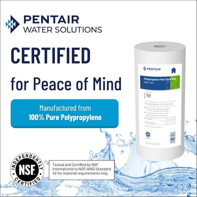 Pentair Pentek DGD-7525 Big Blue Water Filter, 10-Inch Whole House Sediment Filter Cartridge Replacement, Dual-Gradient Density Spun Polypropylene, 10" x 4.5", 25 Micron, Pack of 8