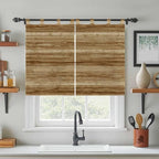 Vintage Western Kitchen Curtains 45 Inch Length, Short Cafe Window Curtains Tab Top, Rustic Farmhouse Wooden Grain Barn Door Light Filtering Window Treatments Tier Drapes 27.5"x45" 2 Panel