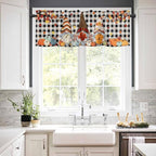 Thanksgiving Gnomes Kitchen Curtain Set, Fallen Maple Leaf Pumpkin Black Plaid Window Valance and Tiers 24" Length, Light Filtering Short Curtains Valance for Cafe Bathroom Bedroom 54"x18"