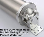 Amwater NSF/ANSI 42 Certification Jumbo Stainless Steel Filter Housing for 10”Length,4.5"OD Filter Cartridge, 1NPT Inlet and Outlet, Drain Valve Style C (Square Head)