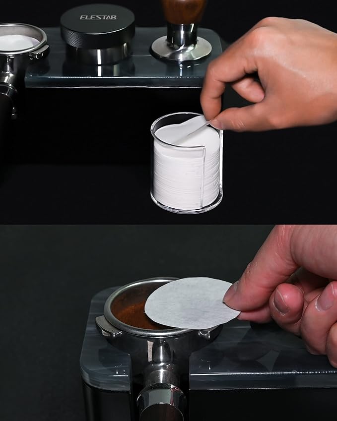 Espresso Paper Filter 58mm, 300pcs Disposable Espresso Puck Paper Filters and Filter Storage Holder Compatible with 58mm Portafilters Basket - Keep Shower Screen Clean