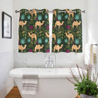 2 Panel Kitchen Cafe Curtains, Retro Desert Camel Sunlight Filtering Nature Air Through, Home Decor Window Covering Tier Curtains for Bedroom Living Room Tropical Animal Aloe Vera Leaves Dark Green