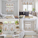 Kitchen Curtains Tiers and Valance Set of 3, Easter Light Filtering Window Curtain Set, Spring Rabbit Butterfly Botanical Florals Grey Plaid Rod Pocket Curtain Drapes for Living Room, 24 Inches Tiers