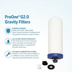 ProOne 9-Inch Gravity Water Filter Replacement G-Series 4-Pack - Universally Compatible with Gravity Water Filter Systems - NSF/ANSI Certified to Reduce Lead, Reduce Microplastics, & Total PFAS