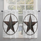 Vintage Farm Western Star Window Valance Curtains, White Wood Grain Light Filtering Kitchen Valance with 3-inch Rod Pocket for Living Room Bathroom Bedroom,2 Panel,52x45In
