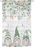 Sheer Curtains 63 Inch Length, Coastal Eucalyptus Leaf Semi Sheer Curtains Light Filtering Window Treatment, Sage Green Gnomes Starfish Privacy Voile Drapes for Living Room Bedroom 52x63 Inch