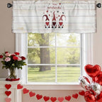 Happy Valentine's Valance Curtains for Kitchen, Day Gnomes Love Heart on Rustic Wood Grain Privacy Rod Pocket Valance Curtain, Light-Filtering Window Treatment for Bedroom Bathroom, 42"x12"