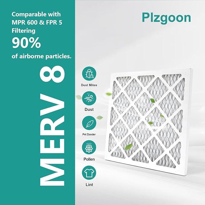 14x14x1 Air Filter MERV 8 (2 Pack) MPR 600 Pleated Air Furnace Filters Replacement Compatible with Air Conditioner HVAC AC Furnace (Exact Dimensions: 13 3/4x13 3/4x3/4 Inches)
