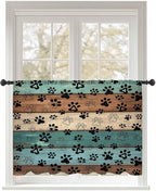 Sheer Curtains 45 Inch Length, Green Brown Paw Print Semi Sheer Curtains Light Filtering Window Treatment, Vintage Farmhouse Country Wooden Grain Privacy Voile Drapes for Living Room 52x45 Inch