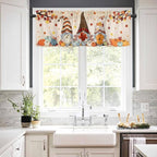 Fall Kitchen Curtain Set, Orange Pumpkins Thanksgiving Gnomes Autumn Maple Leaf Window Valance and Tiers 24" Length, Light Filtering Short Curtains Valance for Cafe Bathroom Bedroom 54"x18"