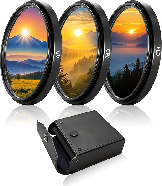 52mm UV+CPL+FLD Lens Filter Kit with Protective Storage Case, Multi-Coated Optical Camera Filters Sets UV Blocking + CPL Polarizer + Fluorescent Filter for Street Photography
