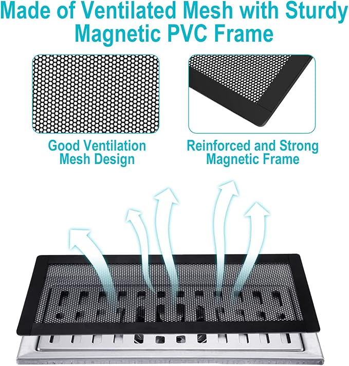 Magnetic Floor Register Vent Covers, 4 x 14 Inch Air Vent Filter Mesh, Sticky Magnet PVC Vent Screen Net for Wall Ceiling Floor Catches Toys Snacks Pet Hair and Pet Food 4 Pack
