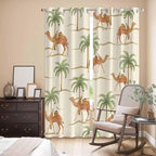 2 Panel Kitchen Cafe Curtains, Date Coconut Tree Sunlight Filtering Nature Air Through, Home Decor Window Covering Tier Curtains for Living Room 104W x 96L inch Desert Camels Botanical Tropical Beige