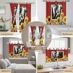 Cows Sunflowers Bedroom Curtains 72 Inch Length, Window Curtains Tab Top, Spring Botanical Floral Bees Red Barn Light Filtering Window Treatments Drapes 52"x72" 2 Panel