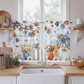 Thanksgiving Pumpkin Kitchen Curtains 45 Inch Long 2 Panel Set, Rod Pocket Window Treatment, Fall Maple Leaf Daisy Wooden Grain Light Filtering Panels Short Drapes for Bathroom Camper 42"W x 45"L