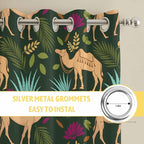2 Panel Kitchen Cafe Curtains, Retro Desert Camel Sunlight Filtering Nature Air Through, Window Decor Tier Curtains for Living Room 104W x 90L inch Tropical Animal Aloe Vera Leaves Dark Green