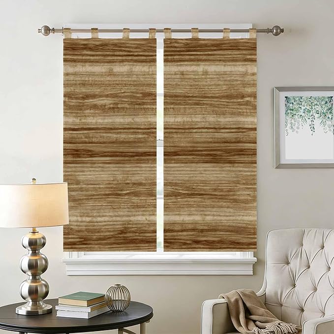 Vintage Western Living Room Curtains 84 Inch Length, Window Curtains Tab Top, Rustic Farmhouse Wooden Grain Barn Door Light Filtering Window Treatments Drapes 42"x84" 2 Panel