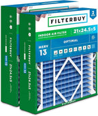 Filterbuy 21x24.5x5 Air Filter MERV 13 Optimal Smoke & Allergy Defense (2-Pack), Electrostatic Pleated HVAC AC Furnace Filters for Rheem, Ruud, and Protech (Actual Size: 20.63 x 24.13 x 4.38)