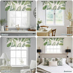 Summer Palm Leaf Sheer Valance Curtains, Green Tropical Plants Nature Leaves Linen Light Filtering Kitchen Valances Rod Pocket Voile Curtain Window Treatment for Bedroom/Living Room/Basement 42Wx12L