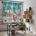 Spring Flowers Kitchen Curtains, Farmhouse Watercolor Teal Wood Grain Light Filtering Window Curtain Panels, 2Pcs Rod Pocket Window Treatments Set for Living Room Bathroom Bedroom 42x63 Inches