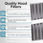 25" x 20" Stainless Steel Commercial Hood Filter – Dishwasher Safe, Welded Baffle Grease Trap with Drop Handles – Easy Installation & Durable Grease Fire Prevention Filter