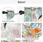 Easter Kitchen Tier Curtains 24 Inch Long 2 Panel Set,Rod Pocket Cafe Small Window Curtains Over Sink,Spring Watercolor Bunny Eggs Wood Grain Teal Blue Light Filtering Short Drapes 27.5"W x 24"L
