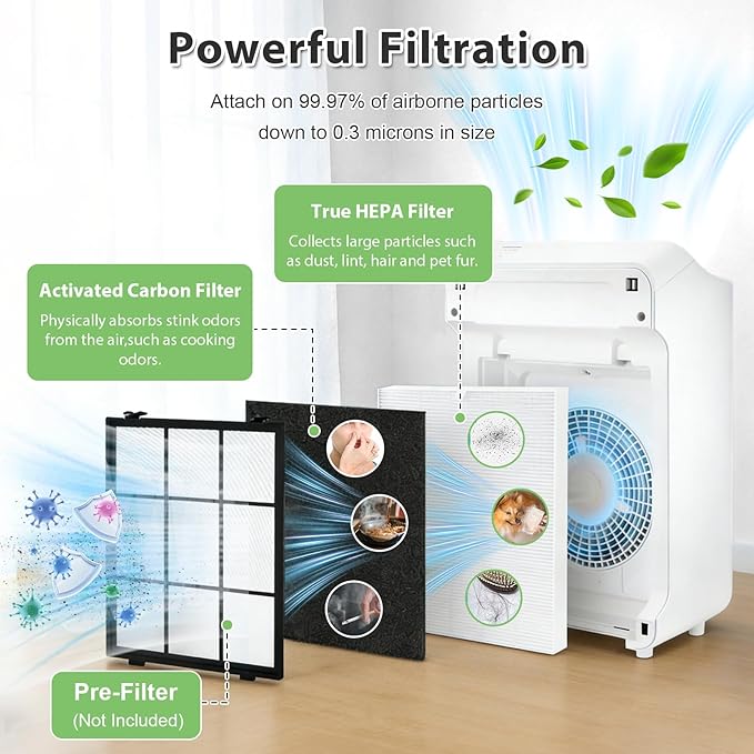 C545 True HEPA Replacement Filter S Compatible with Winix C545 Air Purifier, Replace 2522-0058-00 & 1712-0096-00 Filter Replacement, 2 HEPA + 4 Activated Carbon